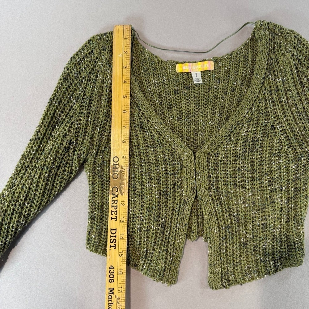 Urban Outfitters Green Open Knit Cardigan S Cropped Bell Sleeve Y2K Fairy Grunge - Picture 5 of 6